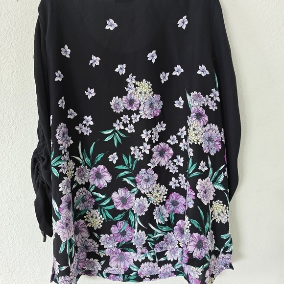 Liz Claiborne Blouse Womens  3XL Floral 3/4 Chiffon Tie Sleeve Tassles - Picture 7 of 11